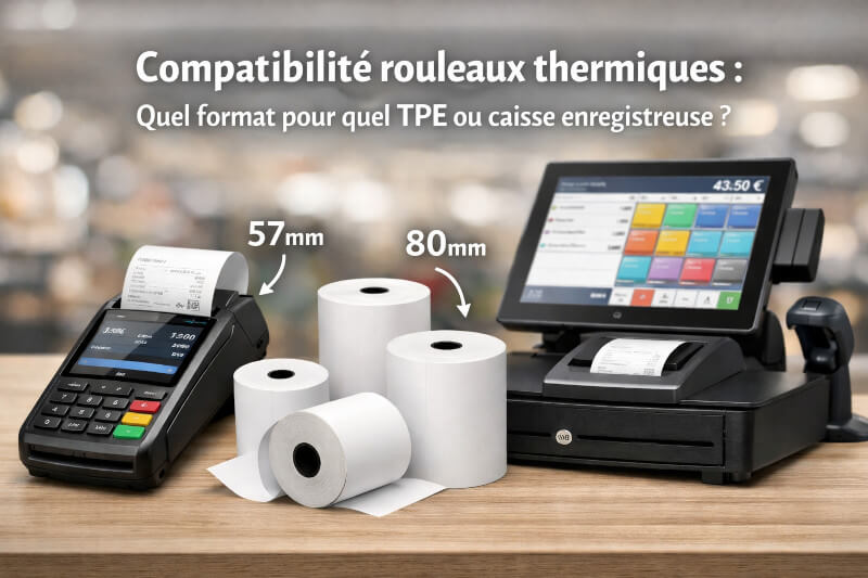 Compatibilité rouleaux thermiques : quel format pour quel TPE ou caisse enregistreuse ?