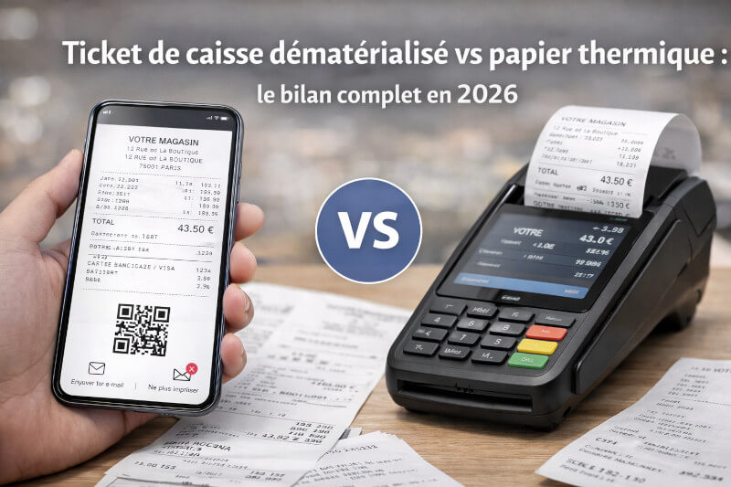 Ticket de caisse dématérialisé vs papier thermique : le bilan complet en 2026